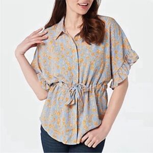 Bishop + Young Floral Tie Waist Button Front Top - XL
